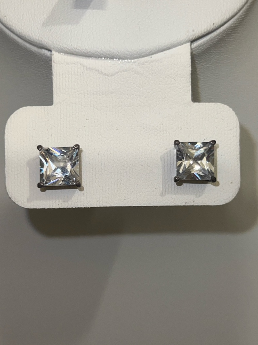 Sterling Silver Classic Square Cut Clear Crystal Stud Earrings